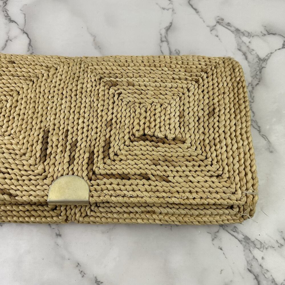 Vintage 70s Woven Straw Grass Clutch Purse Bag Boho Tropical Raffia Hong Kong - Picture 2 of 7